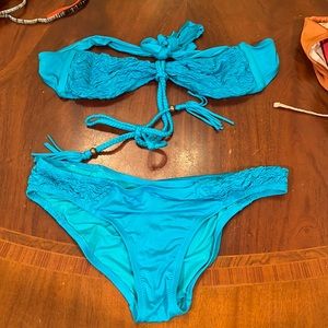 Nanette Lapore Turquoise blue Fridge  braided bikini gold hardware small